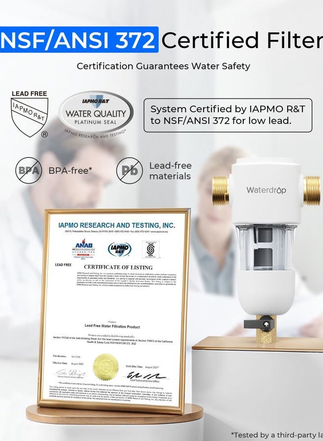 Waterdrop Spin Down Sediment Filter, Reusable Whole House Water Filter System, Flushable Pre-Filter System for City/Well Water, 50 Micron, 1"MNPT + 3/4" FNPT, WD-PF01 - Image 3