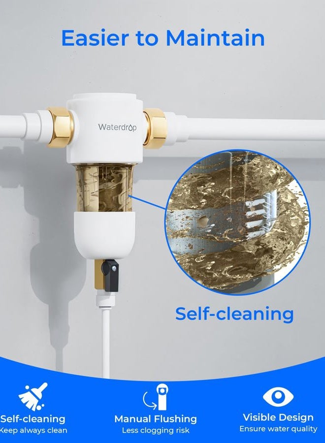 Waterdrop Spin Down Sediment Filter, Reusable Whole House Water Filter System, Flushable Pre-Filter System for City/Well Water, 50 Micron, 1"MNPT + 3/4" FNPT, WD-PF01 - Image 5