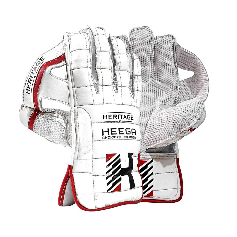 Heega Choice of Champion Polyurethane Heritage Cricket Wicket Keeping Gloves (White) (Men) - Image 1