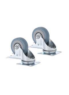 BMB tools 2-Piece 50mm Grey Rubber Caster - Swivel with Brake - Plate  - Image 1