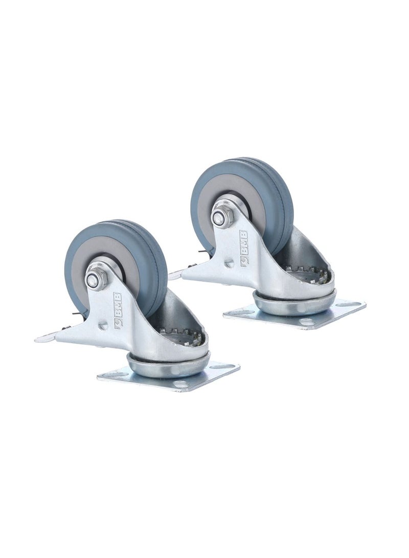 BMB tools 2-Piece 50mm Grey Rubber Caster - Swivel with Brake - Plate  - Image 1