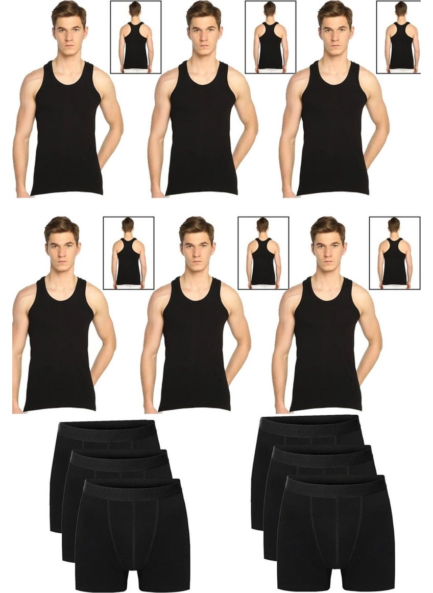 Belifanti Collection Men's Cotton 6-Piece Black Athlete Undershirt and 6-Piece Black Boxer 12 Piece Set  - Image 1