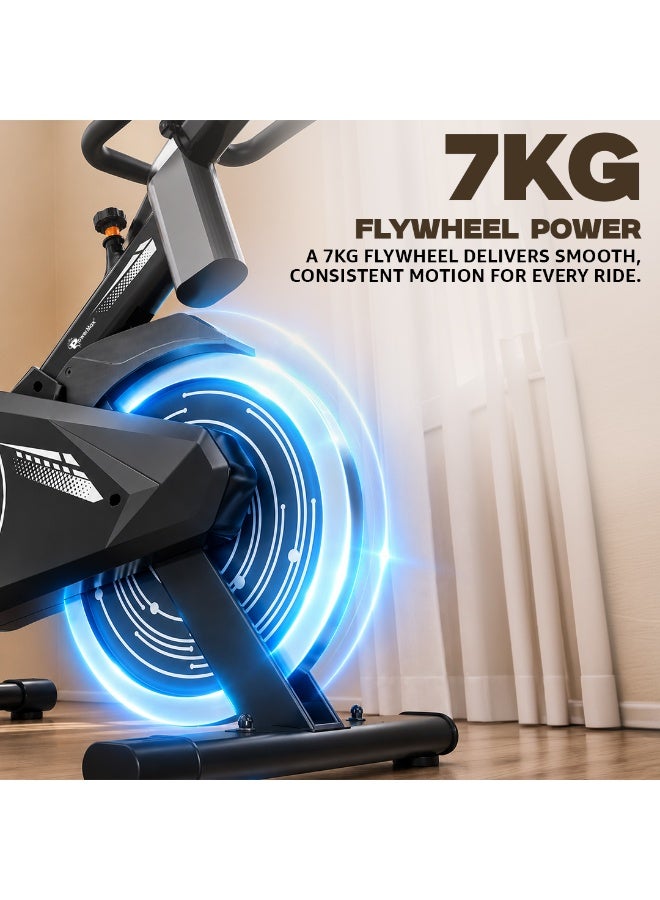 PowerMax Fitness BS-125 Spin Exercise Bike for Home use, 16mm 7Kg Flywheel, Max User Weight 130kg, LCD Display, 2pc Crank, Heart Rate Sensor, Knob Braking, Adjustable Foot Strap and seat, iPad Holder - Image 4