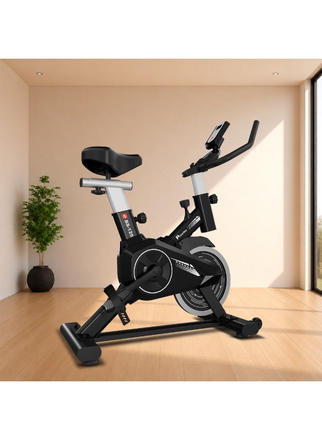 PowerMax Fitness BS-125 Spin Exercise Bike for Home use, 16mm 7Kg Flywheel, Max User Weight 130kg, LCD Display, 2pc Crank, Heart Rate Sensor, Knob Braking, Adjustable Foot Strap and seat, iPad Holder - Image 2
