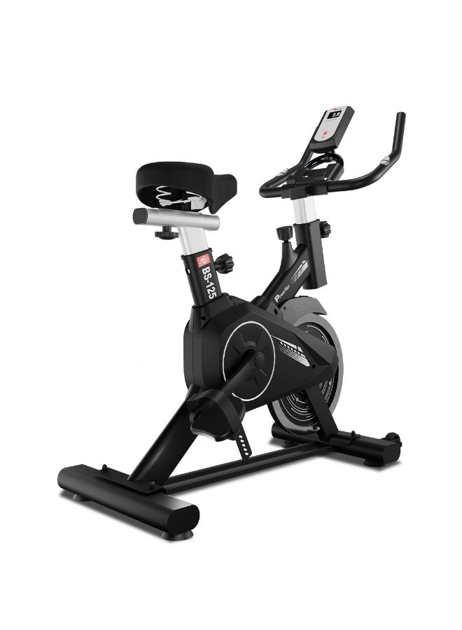 PowerMax Fitness BS-125 Spin Exercise Bike for Home use, 16mm 7Kg Flywheel, Max User Weight 130kg, LCD Display, 2pc Crank, Heart Rate Sensor, Knob Braking, Adjustable Foot Strap and seat, iPad Holder - Image 1