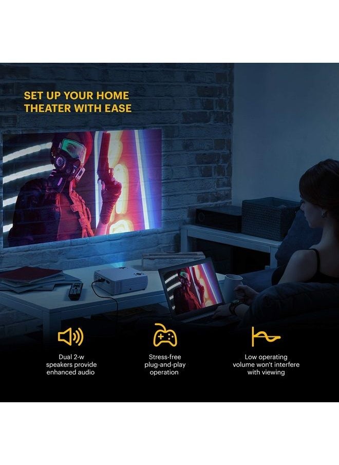 FLIK X4 Home Projector | 4.0 LCD Compact Home Theater System Projects Up to 150” with 1080p Compatibility & Bright Lumen LED Lamp | VGA/AV/HDMI/USB/TF Inputs | Remote, Tripod & Carry Case