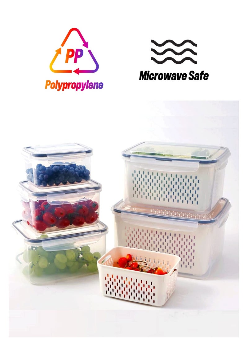 SYOSI 5 PCS Large Fruit Containers for Fridge - Leakproof Food Storage Containers with Removable Colander - Dishwasher & microwave safe Produce Containers Keep Fruits, Vegetables, Berry, Meat Fresh longer - Image 1