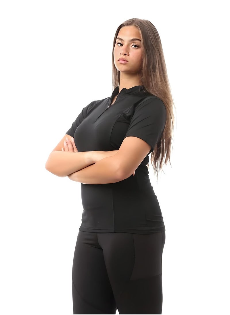 Generic Women's Sports Set – Dry Fit Zipper T-Shirt & Leggings | Anti-Sweat, Anti-Bacterial, Full Lycra  - Image 2