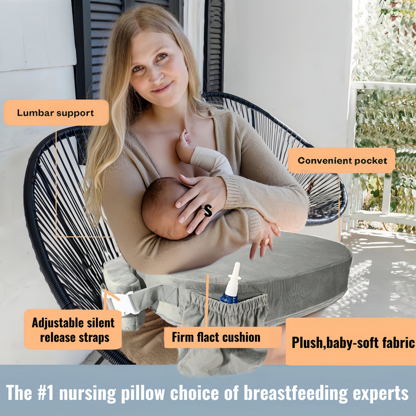 My Brest Friend Twin Nursing Pillow Enhanced Comfort with Cover Ultimate Ergonomic Support for Breastfeeding Adjustable Strap and Silent Release Buckle Side Pocket Grey