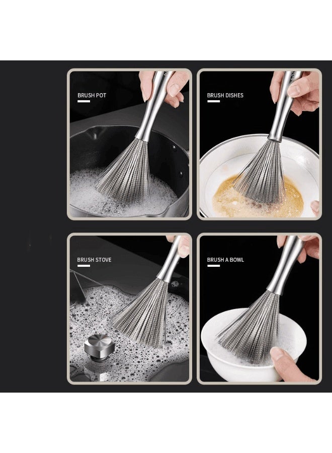 2 قطعة الفولاذ المقاوم للصدأ وعاء فرشاة تنظيف فرشاة, مطبخ متعدد الوظائف سلك الصلب المحدد فرشاة وعاء فرشاة, لا ضرر للوعاء, لا تساقط الشعر فرشاة تنظيف 24 سم - Image 4