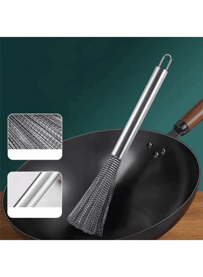 2 قطعة الفولاذ المقاوم للصدأ وعاء فرشاة تنظيف فرشاة, مطبخ متعدد الوظائف سلك الصلب المحدد فرشاة وعاء فرشاة, لا ضرر للوعاء, لا تساقط الشعر فرشاة تنظيف 24 سم - Image 3