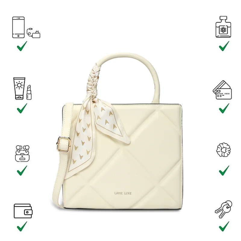 Lavie  Luxe Women's  Quare25 Medium  Satchel (Off White) for Women | Best Price UAE