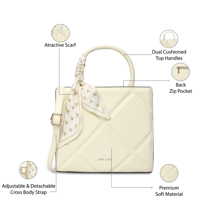 Lavie  Luxe Women's  Quare25 Medium  Satchel (Off White) for Women | Best Price UAE