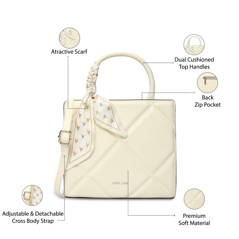 Lavie Luxe Women's  Quare25 Medium  Satchel (Off White) - Image 4