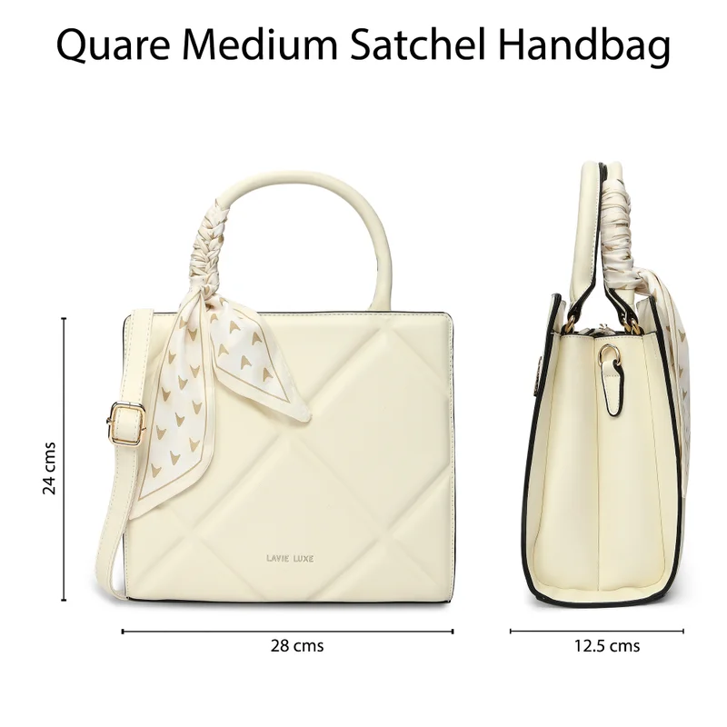 Lavie  Luxe Women's  Quare25 Medium  Satchel (Off White) for Women | Best Price UAE