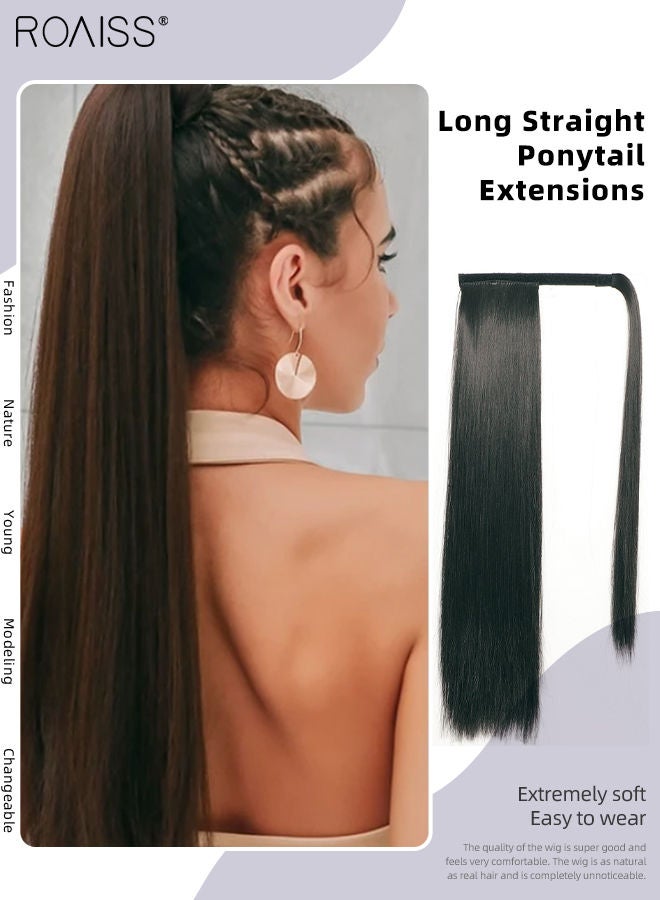 roaiss Long Straight Ponytail Extensions, Natural Ponytail Wig with Wrap Around Magic Paste, Synthetic Hairpiece for Women Girls Party Hairstyle Daily Use 60cm (24 inches) - Black - Image 1