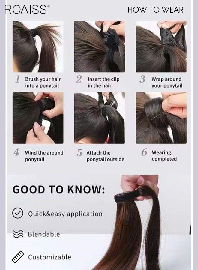 roaiss Long Straight Ponytail Extensions, Natural Ponytail Wig with Wrap Around Magic Paste, Synthetic Hairpiece for Women Girls Party Hairstyle Daily Use 60cm (24 inches) - Black - Image 5