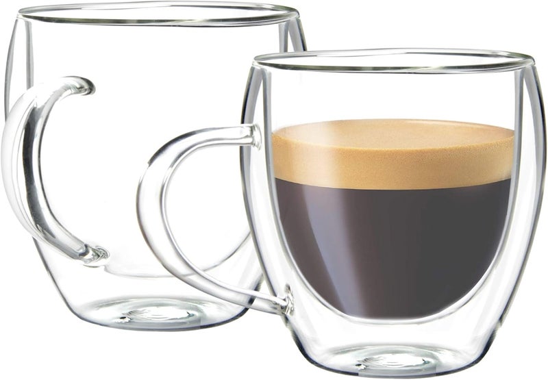 Youngever 2 Pack Glass Espresso Mugs, Double Wall Thermo Insulated Glass Coffee Cups, Glass Coffee Mugs, 5.5 Ounce (Tall) - Image 1