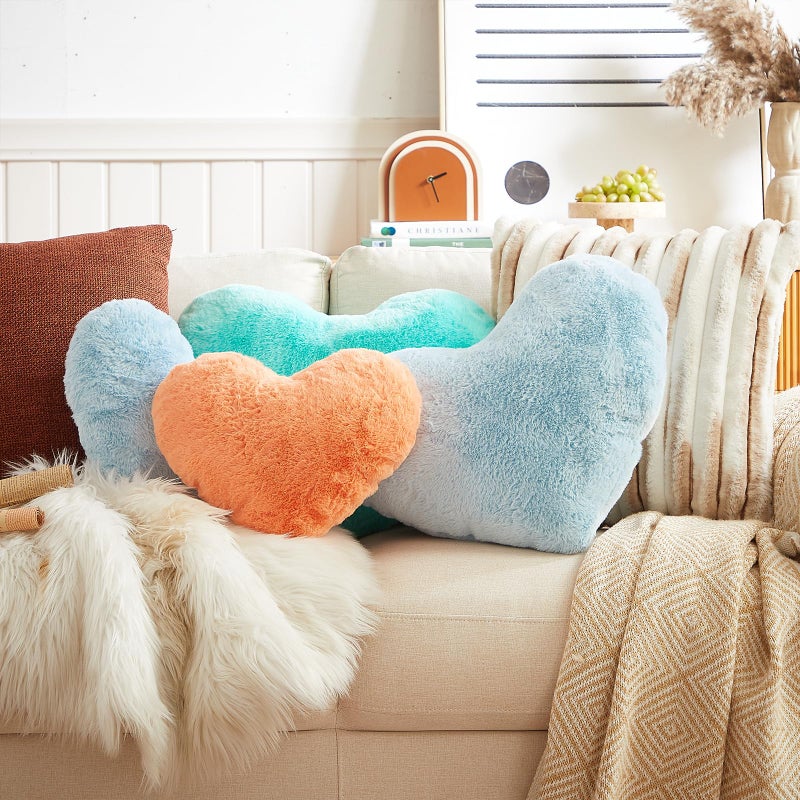 EastTree Heart Pillows, Light Blue Heart Shaped Pillows, Love Throw Pillows Gifts, Ultra Soft Faux Rabbit Fur Small Cute Pillows, Women Girls Kid Room Decor 10x13 Inch - Image 3