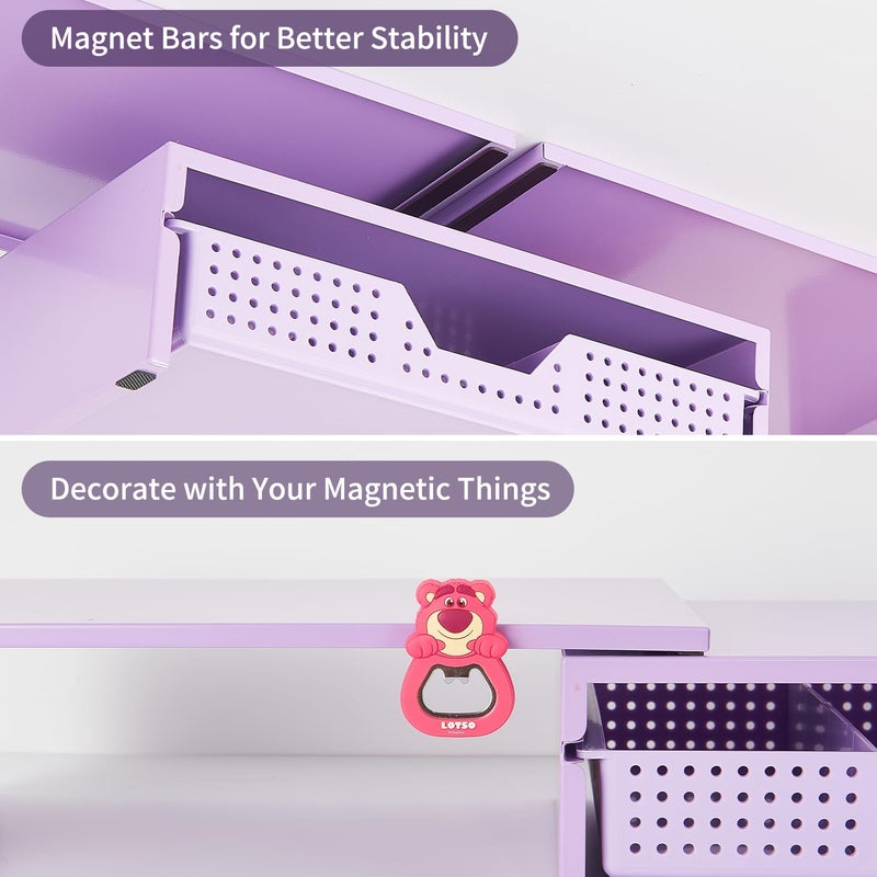 LEKETREE Dual Monitor Stand Riser with Drawer, Desk Organizer and Accessories, Metal Laptop Stand for Desk, Workspace Desktop Stand for Computer, Laptop, TV and More (Purple) - Image 5
