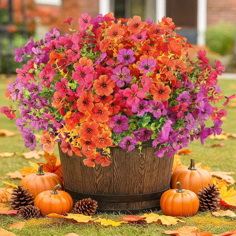 Artificial Mums for Outdoors Faux Mums UV Resistant Realistic Fake Fall Flowers Outside for Garden Planter Porch Home Autumn Decor 12 Bundles Multicolor