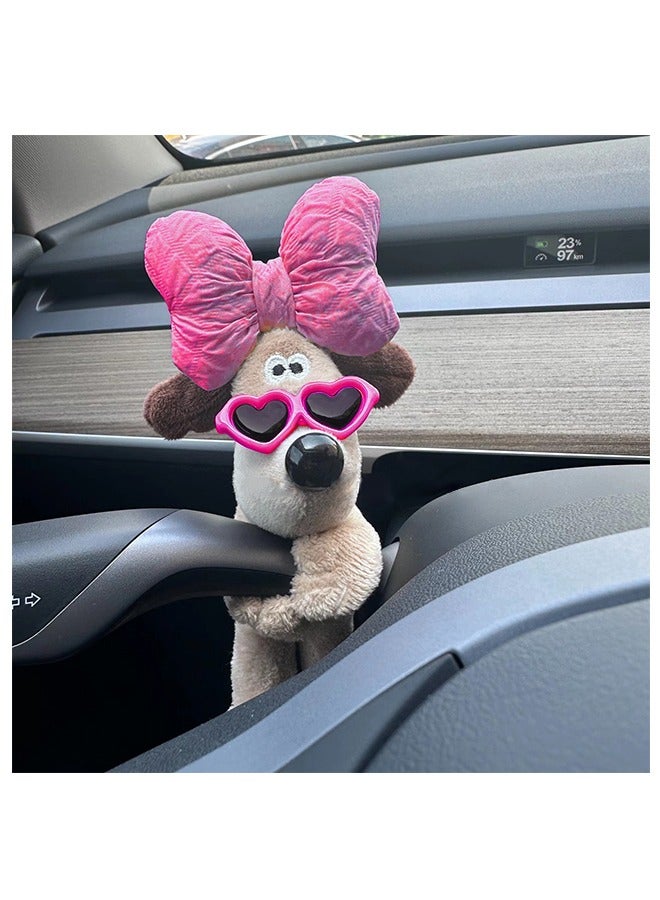 لعبة جرو لطيف محشو، دمية جرو، زخرفة قطب سيارة، زخرفة سيارة (القوس الوردي والزجاج) - Image 1