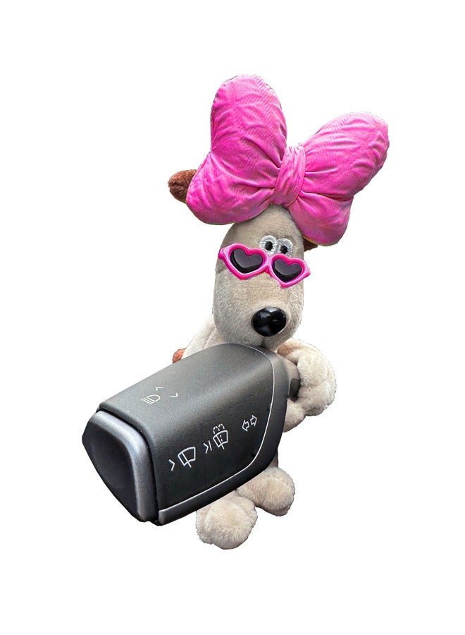 لعبة جرو لطيف محشو، دمية جرو، زخرفة قطب سيارة، زخرفة سيارة (القوس الوردي والزجاج) - Image 2