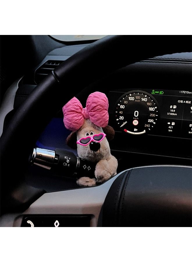 لعبة جرو لطيف محشو، دمية جرو، زخرفة قطب سيارة، زخرفة سيارة (القوس الوردي والزجاج) - Image 5