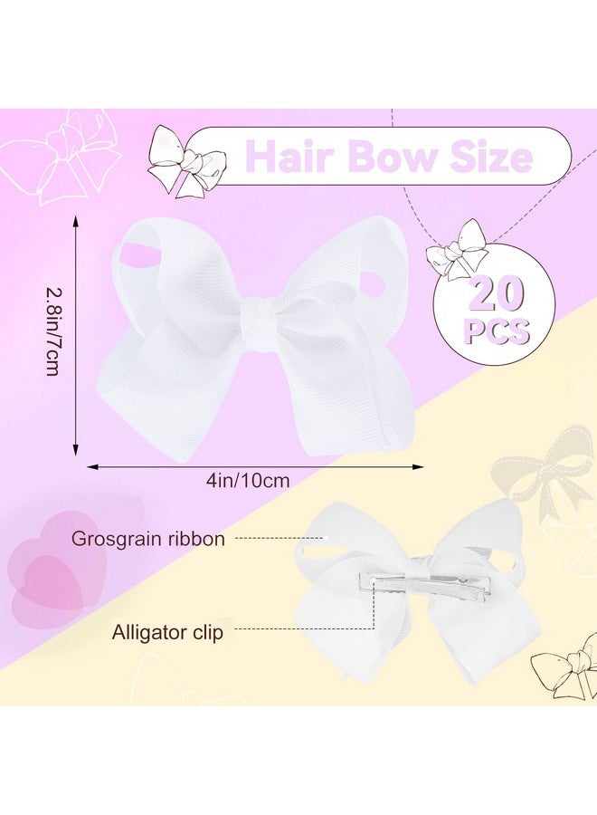 Cabaubl 4 Inch Hair Bows,20 Pieces Hair Bows for Girls,Grosgrain Ribbon Hair Bow with Alligator Clips,White Bows Hair Accessories for Toddlers Baby Girls Kids Teens - Image 2