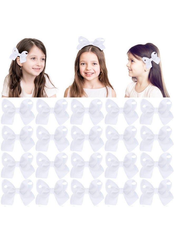 Cabaubl 4 Inch Hair Bows,20 Pieces Hair Bows for Girls,Grosgrain Ribbon Hair Bow with Alligator Clips,White Bows Hair Accessories for Toddlers Baby Girls Kids Teens - Image 1