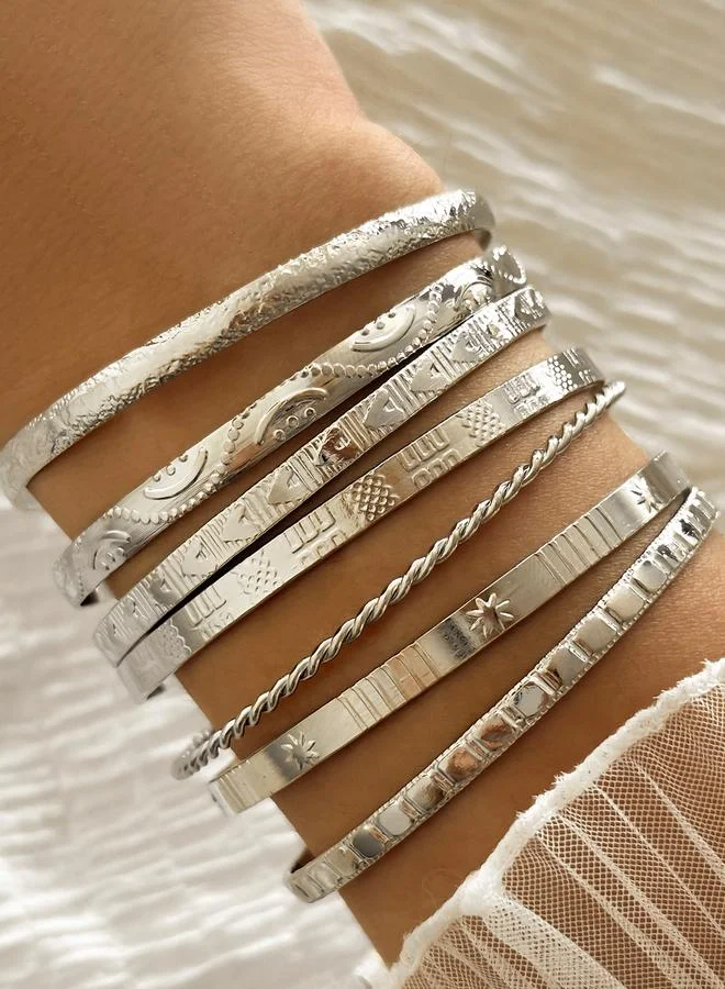 Take Two Take Two Set of 7 - Hammered Textured Cuff Bracelets