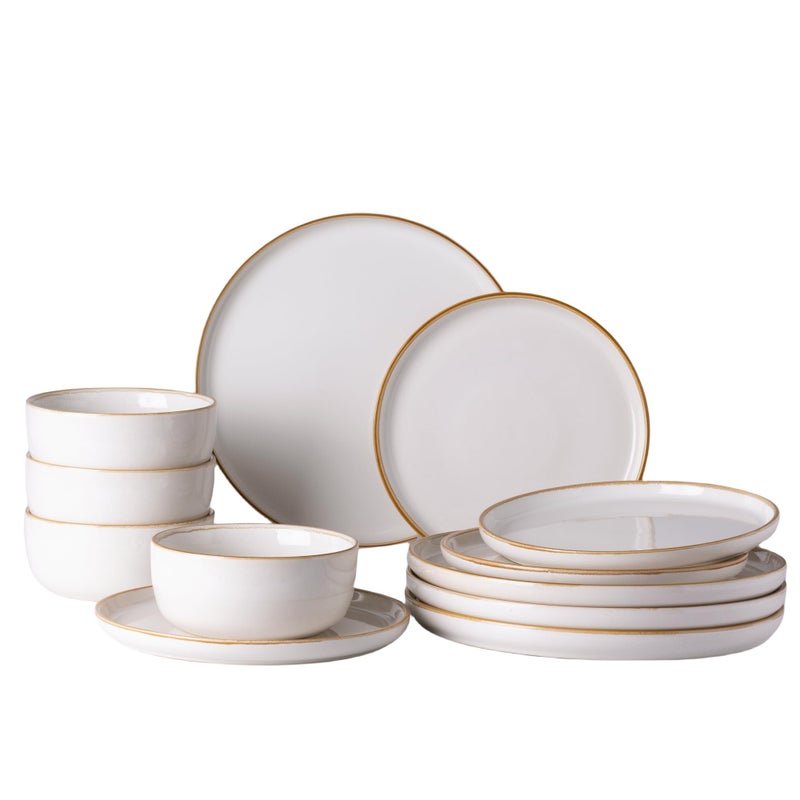 GBHOME Ceramic Dinnerware Sets for 4, 12 Pieces Stoneware Plates and Bowls Sets, Chip and Scratch Resistant Dishes, Dishwasher & Microwave Safe, Reactive Glaze-White - Image 1