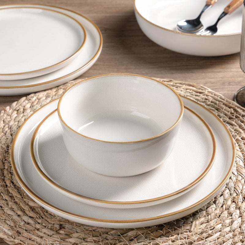 GBHOME Ceramic Dinnerware Sets for 4, 12 Pieces Stoneware Plates and Bowls Sets, Chip and Scratch Resistant Dishes, Dishwasher & Microwave Safe, Reactive Glaze-White - Image 4