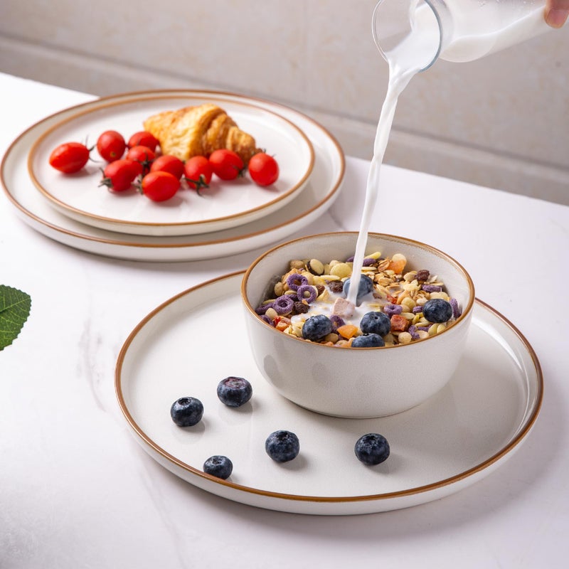 GBHOME Ceramic Dinnerware Sets for 4, 12 Pieces Stoneware Plates and Bowls Sets, Chip and Scratch Resistant Dishes, Dishwasher & Microwave Safe, Reactive Glaze-White - Image 5