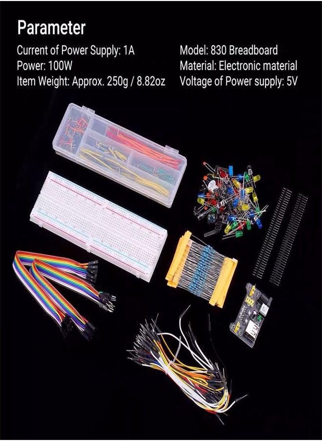 MVAQKLM  - Electronic Components Kit 830 Connect Points Breadboard Cable Resistor Applicable For UNO R3 - Image 1