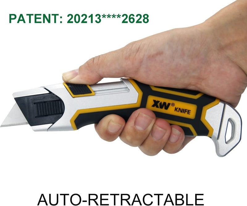 XW Auto-Retractable Safety Utility Knife, Box Cutter of Quick Blade Change, 4 Spare Blades Storage in Handle - Image 2