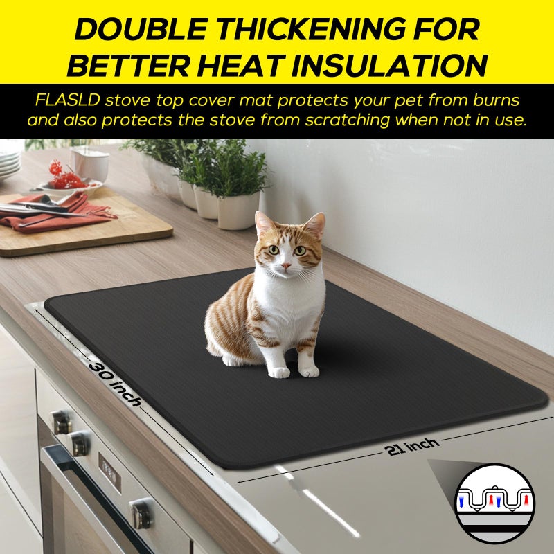 FLASLD Fireproof Electric Stove Top Cover, Heavy Duty Double 29.5Ã—21 Inches Pad for Glass Top Stove, Heat Resistant GlassTop Stove Mat, Kitchen Flat Cooktop Protector for Cat - Image 5