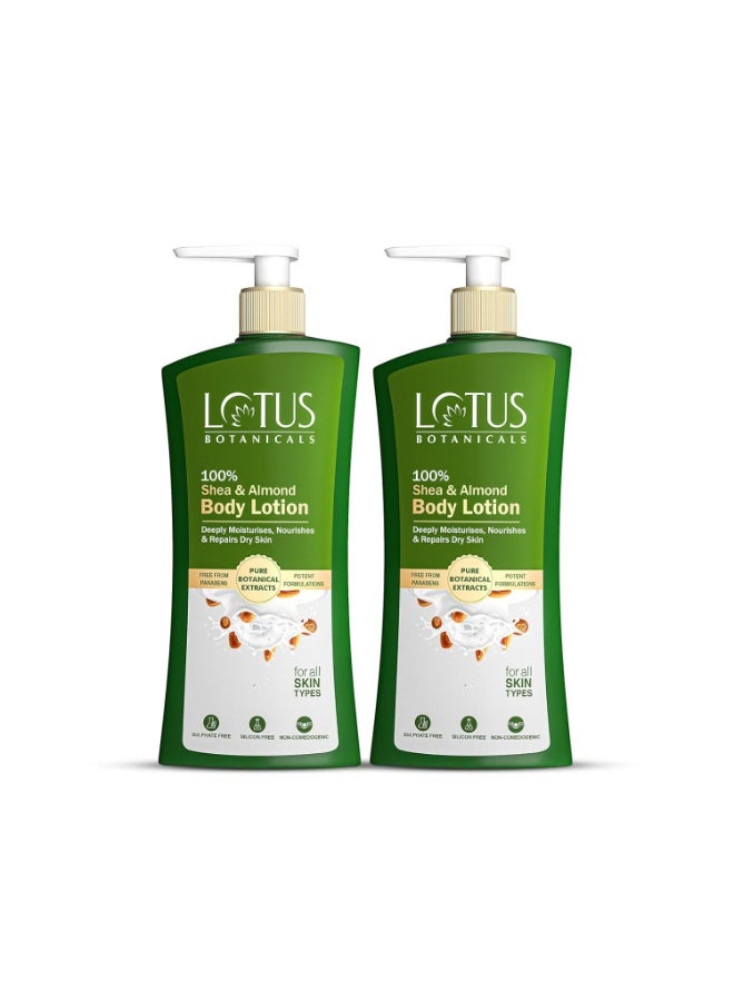 لوتس بوتنيكال لوشن الجسم "لوتس بوتانيكالز" (Lotus Botanicals) بخلاصة زبدة الشيا واللوز بنسبة 100% | 270 مل (عبوة من قطعتين) | ترطيب عميق للبشرة الجافة | بشرة ناعمة ومغذّاة | إصلاح البشرة المتضررة | خالٍ من البارابين | مناسب لجميع أنواع البشرة | للنساء والرجال - Image 1