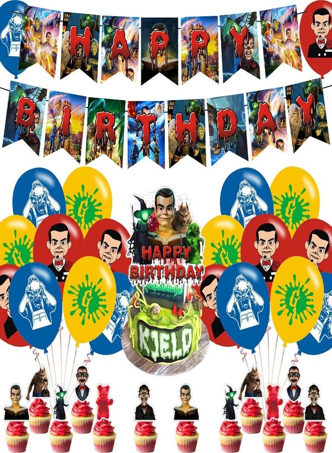 Karg Goosebumps Birthday Party Decorations, Happy Birthday Banner, 18 Balloons, 12 Cupcake Toppers, 1 Cake Topper in Red, Black - Image 1