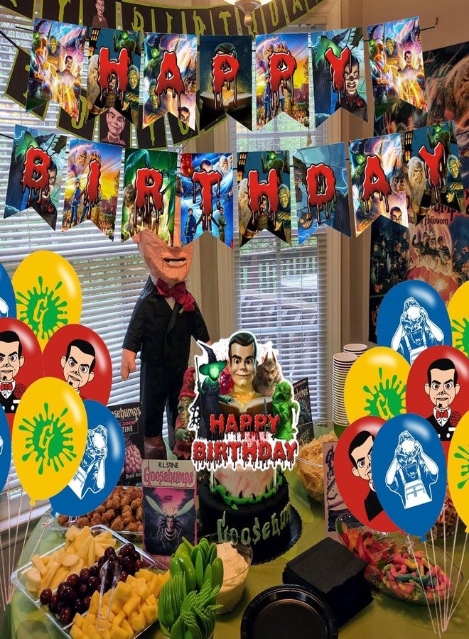 Karg Goosebumps Birthday Party Decorations, Happy Birthday Banner, 18 Balloons, 12 Cupcake Toppers, 1 Cake Topper in Red, Black - Image 5