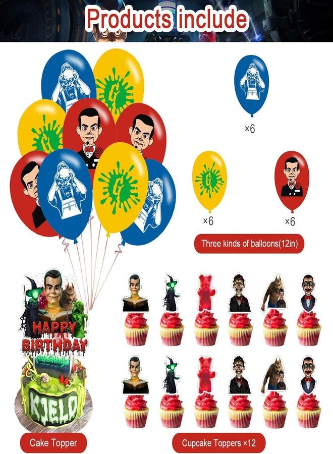 Karg Goosebumps Birthday Party Decorations, Happy Birthday Banner, 18 Balloons, 12 Cupcake Toppers, 1 Cake Topper in Red, Black - Image 4