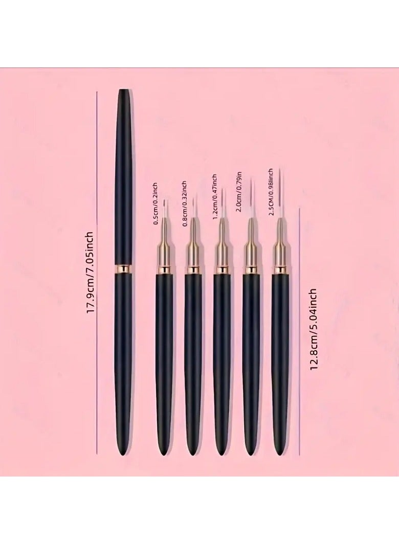 Goolsky 5pcs Nail Art Brushes Details, Long Nail Art Line Brush Manicure Gel Fine Design, Thin Nail Design Brush Set Gel Polish Painting Pen Nail Brush Nail Art Size 5/8/12/20/25mm - Image 2