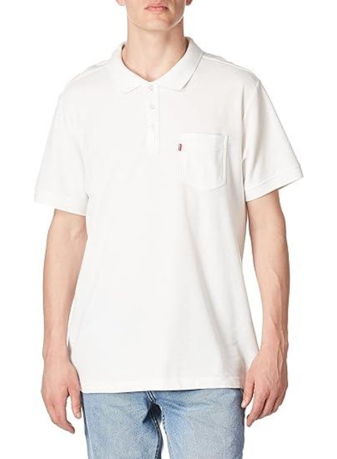 ليفايز تيشيرت بولو رجالي قطن ريّلو بأكمام قصيرة ياقة بولو أبيض مقاس M