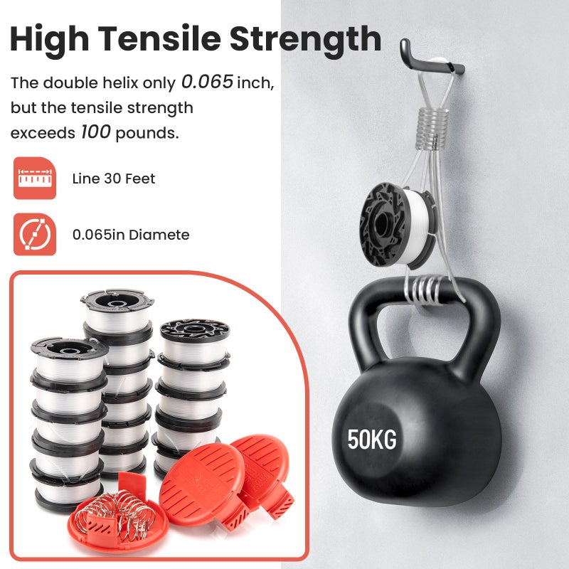 KAKO AF100 Spool for Black Decker Weed Eater String, 0.065" 30ft Autofeed Spool for Black Decker AF100 Replacement Spool, Replace GH600 GH900 Spool for Black Decker Weed Eater Spool(16+3+3) - Image 5