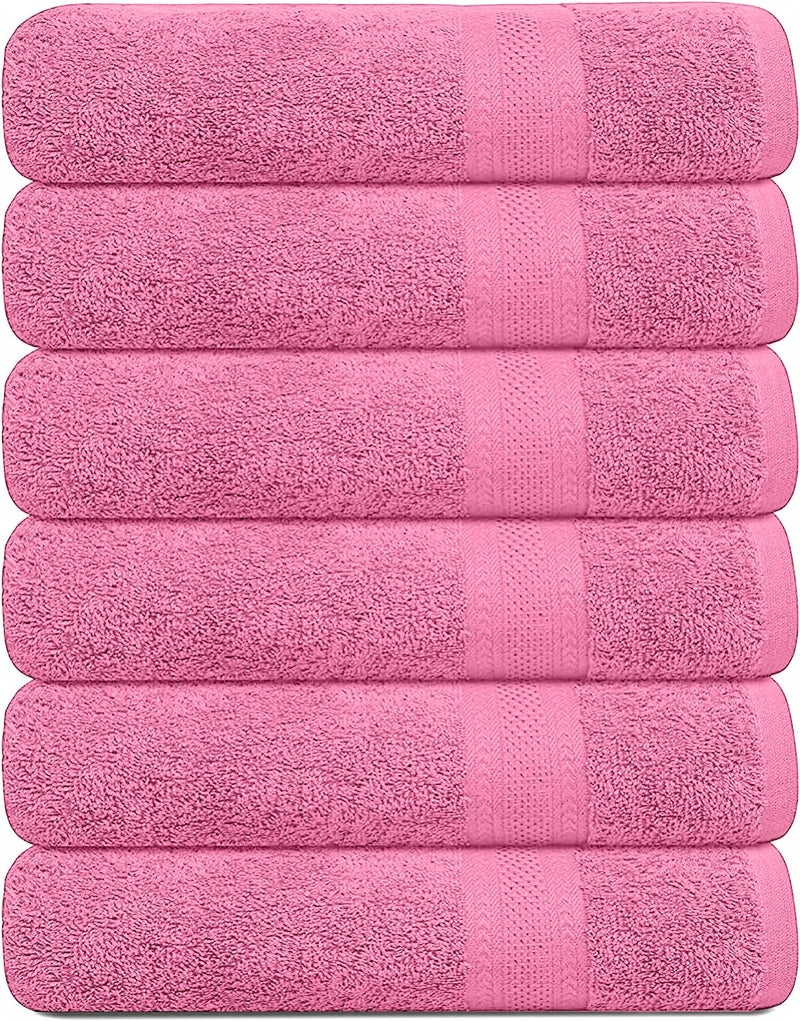 KAHAF COLLECTION 100 Cotton Bath Towels 24x48 Pack of 6 Towels Quick Dry Highly Absorbent Soft Feel Towel Gym Spa Bathroom Shower Pool Luxury Soft Towels Pink 24x486 Pack