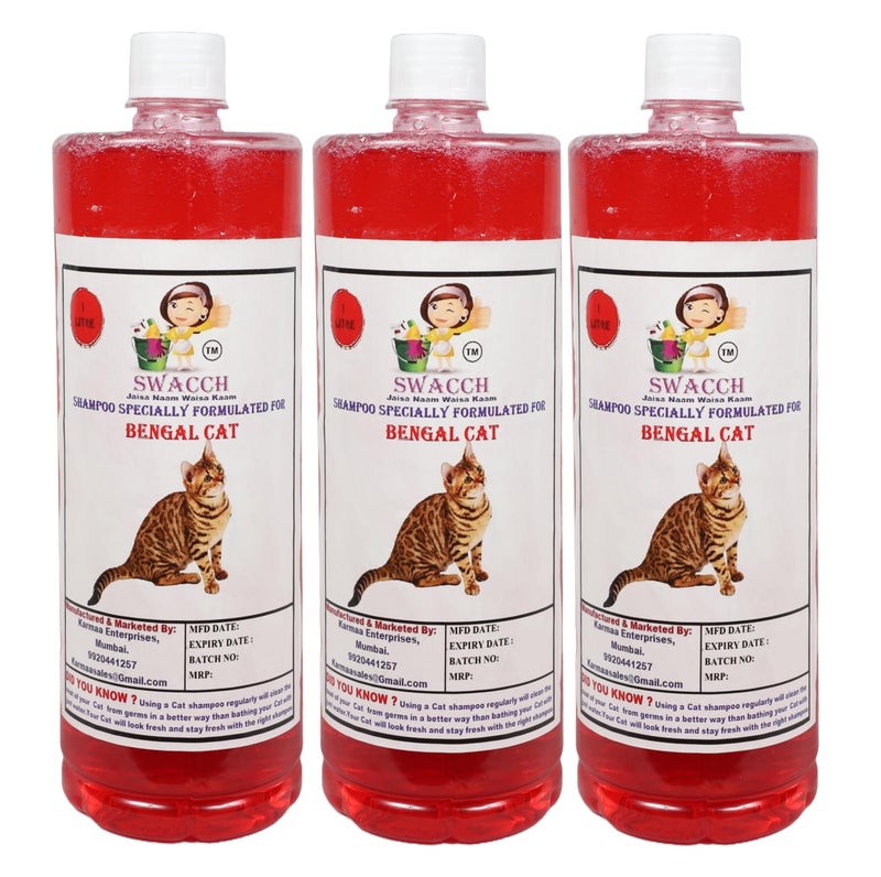 Swacch Bengal Cat Shampoo -1 Litre (Pack of 3) (Jasmine) + Bath Brush with Adjustable Straps Combo Pack - Image 2