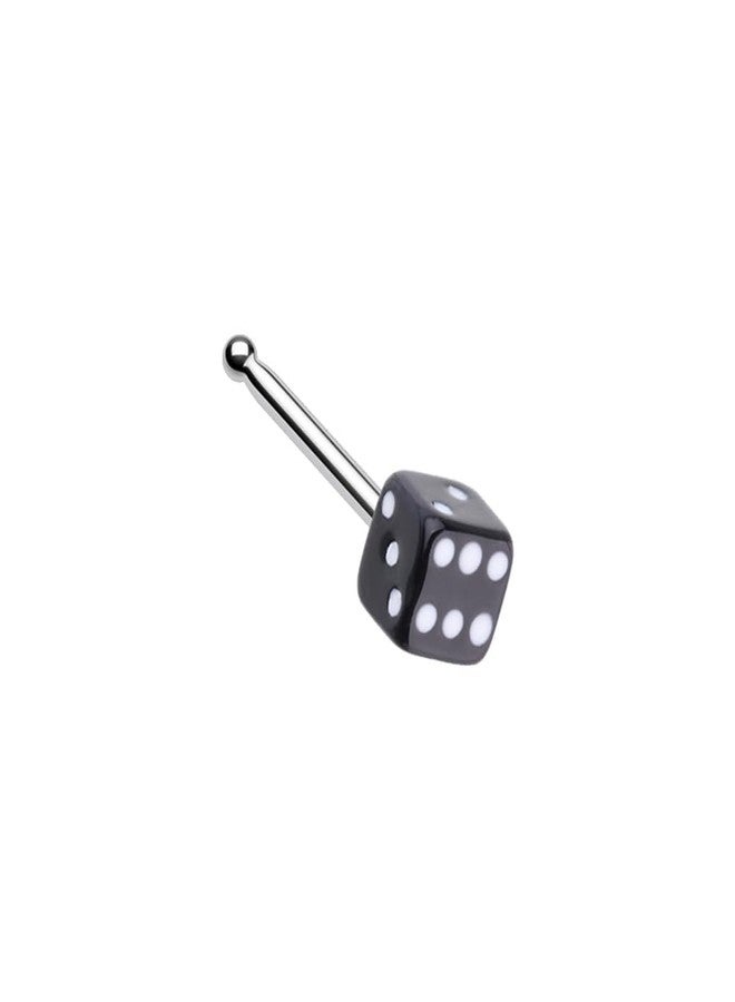 Pierced Owl 20GA Stainless Steel Black Lucky Dice Nose Bone Stud - Image 1