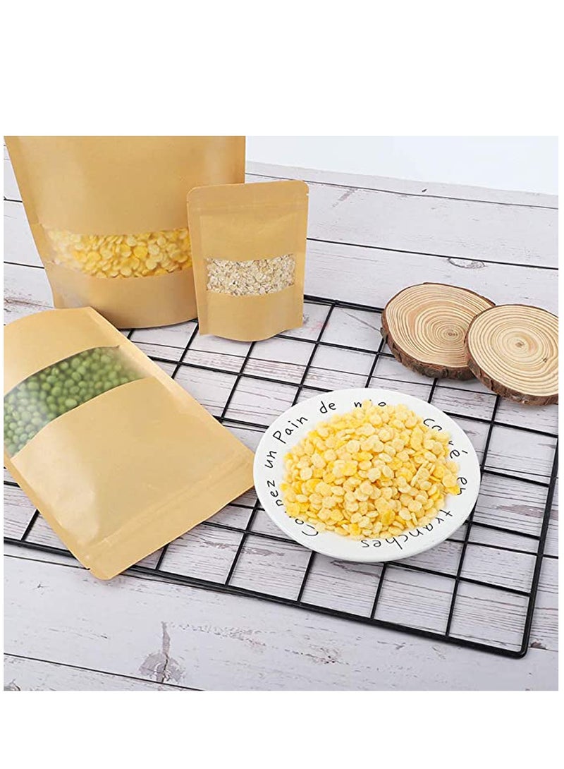 KASTWAVE 100 Pcs 3.5 ×5.5 Inches Kraft Stand Up Pouches Bags with Resealable Lock Seal Zipper Transparent Window, All Purpose Storing Food Storage Stand Up Food Bags for Home or Business - Image 5