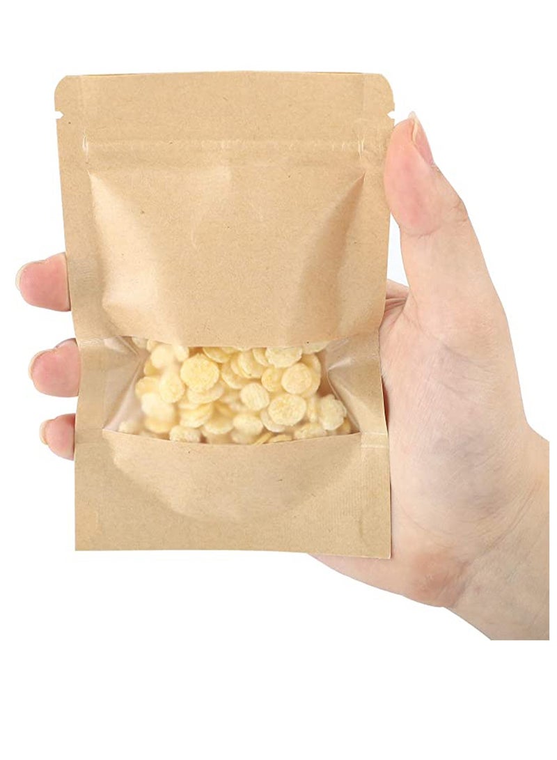 KASTWAVE 100 Pcs 3.5 ×5.5 Inches Kraft Stand Up Pouches Bags with Resealable Lock Seal Zipper Transparent Window, All Purpose Storing Food Storage Stand Up Food Bags for Home or Business - Image 2