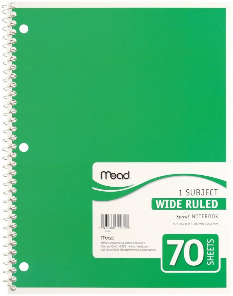 MEAD PRODUCTS, Spiral Bound Notebook, Wide/Margin Rule, 8x10-1/2,White,1 Subject 70 Sheets/Pad - Image 4